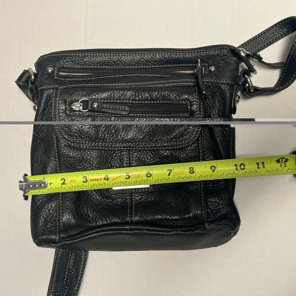 Croft & Barrow Black Pebbled Leather Multi-Pocket Crossbody Shoulder Bag